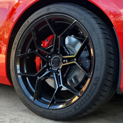 20" Blaque Diamond BD-F25 Black 20x9 20x12 Wheels Rims Chevrolet Corvette C8